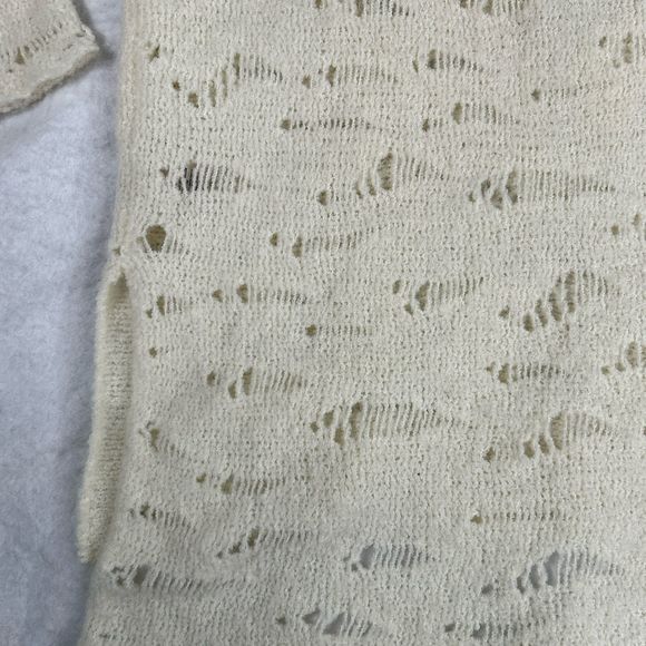 Free People Sweater Dress Tunic Womens Sz M Ivory Distressed Open Knit Bohemian - Picture 10 of 16